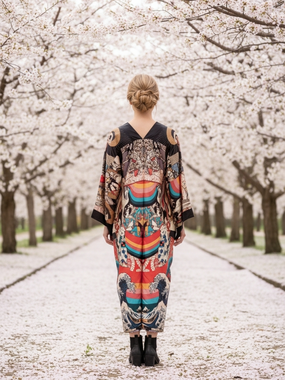 Floral Wave Long Satin Robe - Multicolor - Picture 2 of 6